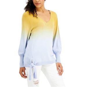 Willow Drive Dip-Dye Tie-Hem Top GoldSoft Blue Combo Size XS V-Neck Casual